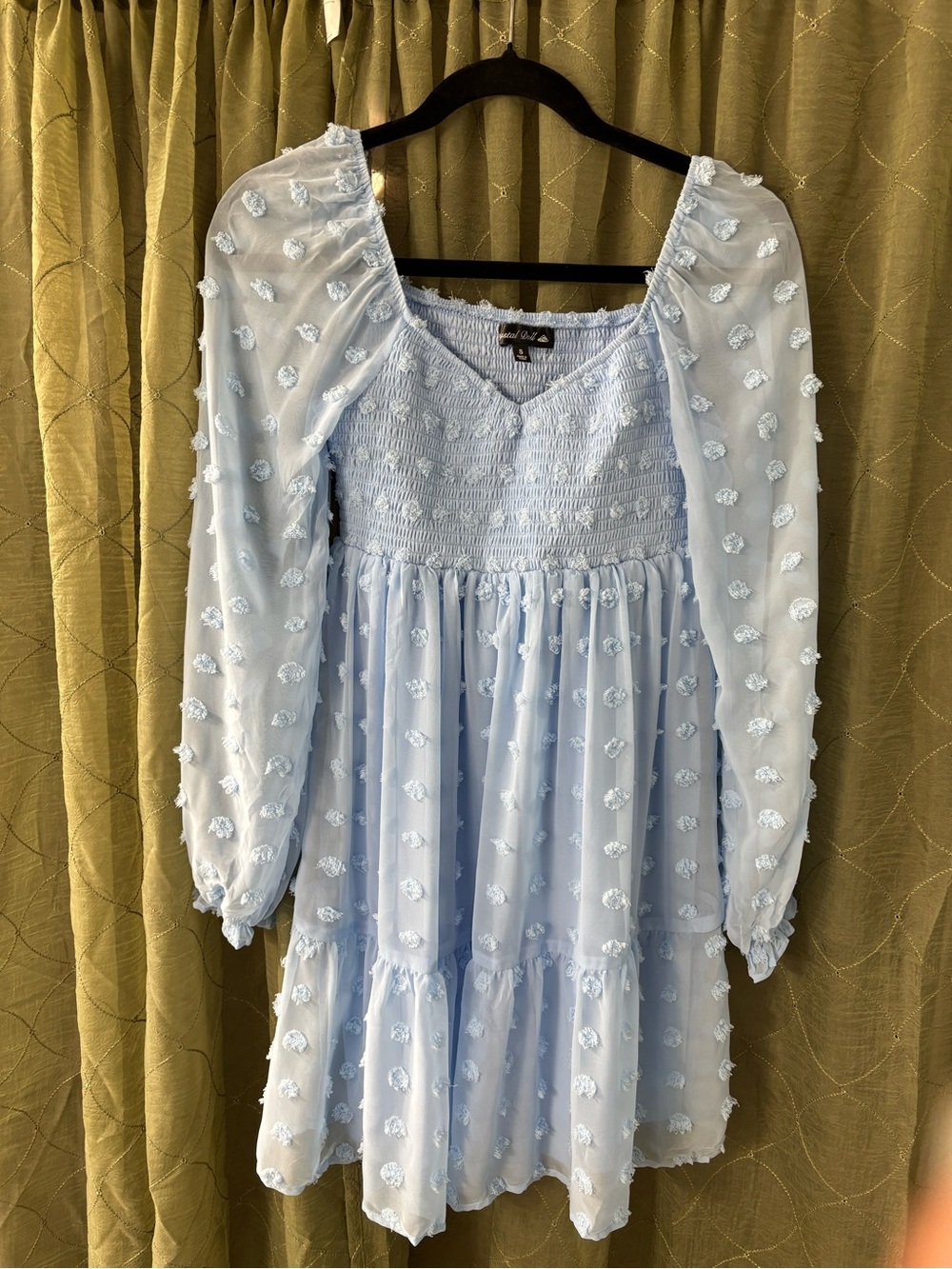 Light Blue Crystal Doll Women's Smocked Babydoll Dress